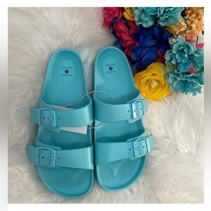 Sz 9 Blue Shade & Shore Strappy Slip On Slide Sandals NEW!